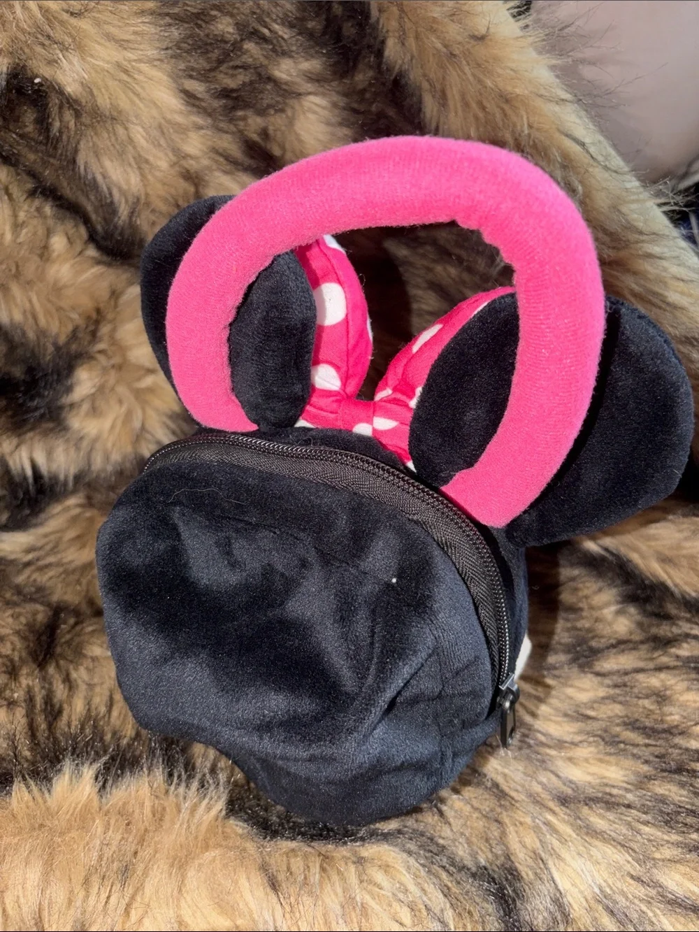 Disney Plush Minnie Mouse head girls teens zipper purse handbag Pink great gift